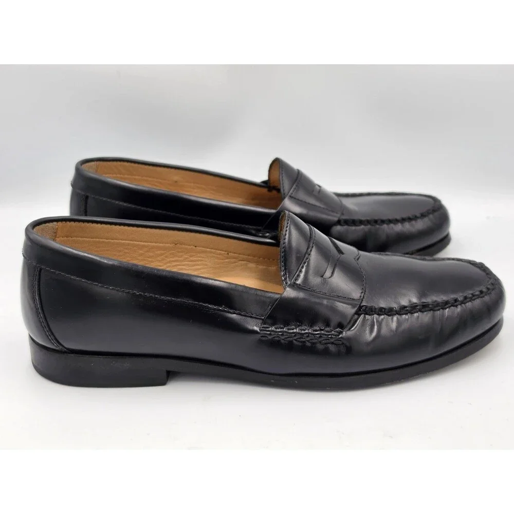 Johnston & Murphy Shoes Men Size 10.5 Black Leather Penny Loafers Slip On Dress
